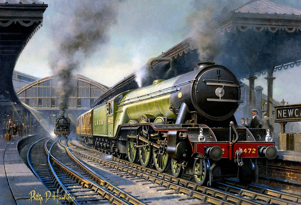 Painting of Flying Scotsman at Newcastle station